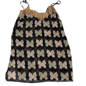 VTG Y2K Wet Seal Sheer Butterfly Top Gold Lace Trim Small Fairy Grunge